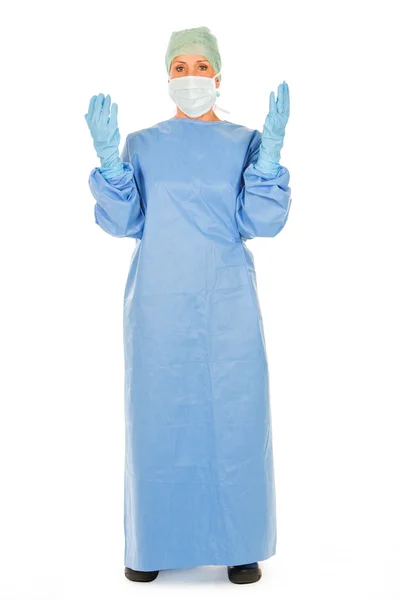 Surgical woman doctor on white backgroung — Stock Photo, Image