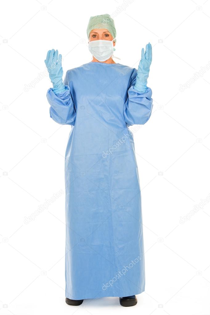 surgical woman doctor on white backgroung