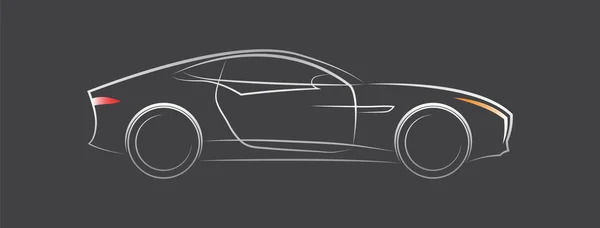 Silhouette d'une voiture de sport sur fond noir — Image vectorielle