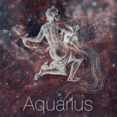 Astrolojik burç - Kova. Vintage astrolojik çizim. Gökada gökyüzü arka planda. Burçlar için kullanılabilir.