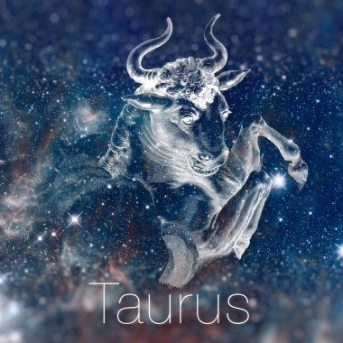 Astrological zodiac sign - Taurus. Vintage astrological drawing. Galaxy sky on the background. Can be used for horoscopes. Elements of this image furnished by NASA. clipart