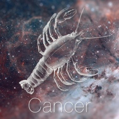 Astrolojik burç - kanser. Vintage astrolojik çizim. Gökada gökyüzü arka planda. Burçlar için kullanılabilir. Nasa tarafından döşenmiş bu görüntü unsurları.