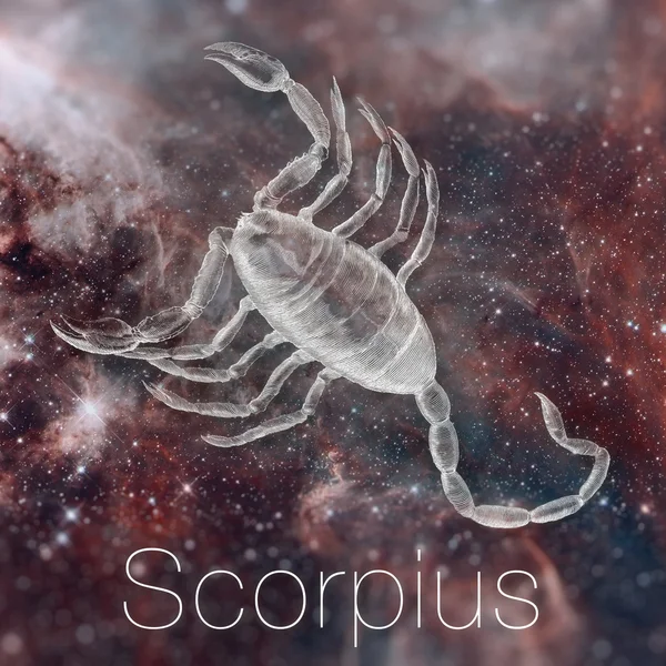 Signo zodiacal astrológico - Escorpio. Dibujo astrológico vintage. Cielo galáctico en el fondo. Se puede utilizar para horóscopos. Elementos de esta imagen proporcionados por la NASA . — Foto de Stock