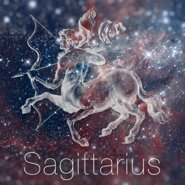 Astrological zodiac sign - Sagittarius. Vintage astrological drawing. Galaxy sky on the background. Can be used for horoscopes. Elements of this image furnished by NASA. — Stock Photo, Image