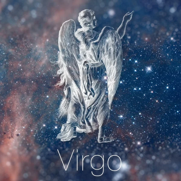 Signo zodiacal astrológico - Virgem. Desenho astrológico vintage. Céu galáctico em segundo plano. Pode ser usado para horóscopos. Elementos desta imagem fornecidos pela NASA . — Fotografia de Stock