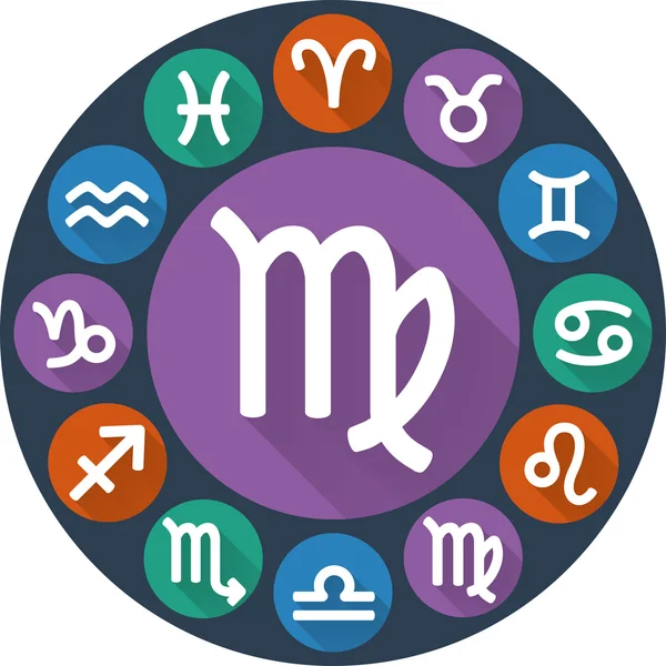 Kruh znamení zvěrokruhu - panna. Astrologické ploché ikony — Stockový vektor
