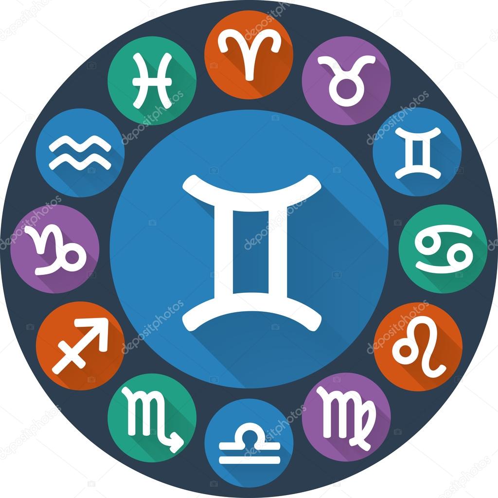 Signs of the zodiac circle - Gemini. Astrological flat icon