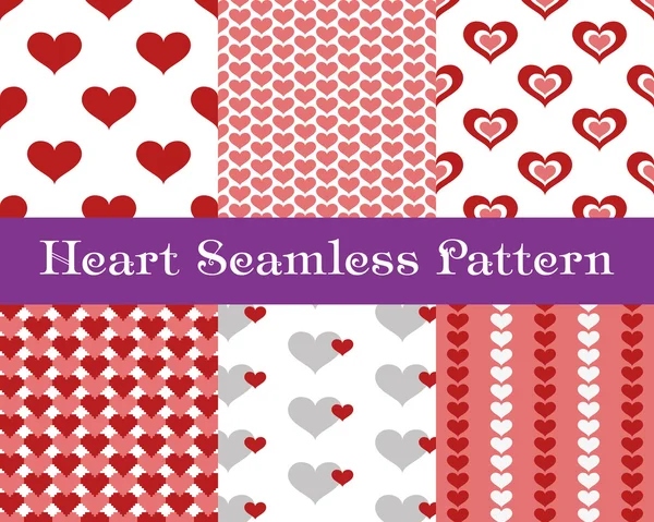 Heart seamless patterns. Red and pink color. Endless tiling texture for printing onto fabric and paper or scrap booking. Valentines day vector background for invitation. — Stock Vector