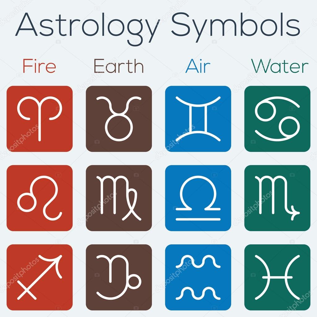 Astrological signs of the zodiac. Flat thin line icon style vector set of astrology symbols.