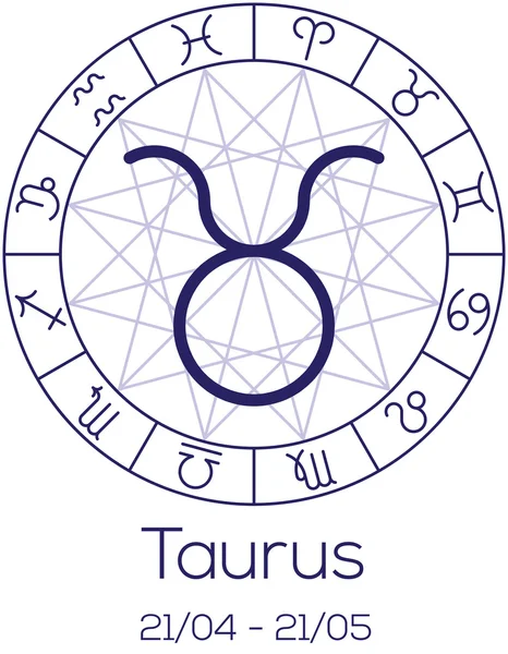 Dierenriemteken - Taurus. Astrologische symbool in wiel. — Stockvector