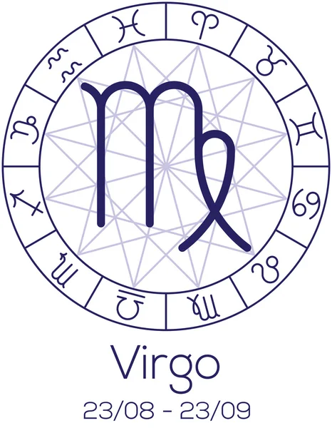 Zodiac sign - Virgo. Astrological symbol in wheel. — Stock Vector