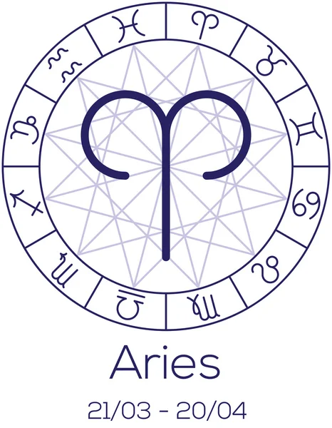 Signo do zodíaco - Áries. Símbolo astrológico na roda . — Vetor de Stock