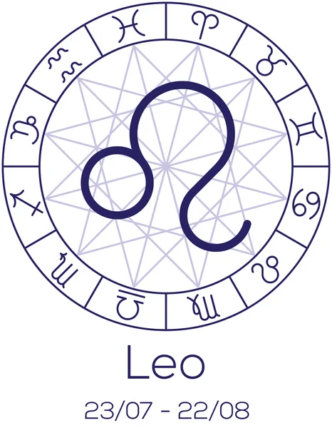 Zodiac sign - Leo. Astrological symbol in wheel. — Stock Vector