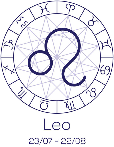 Zodiac sign - Leo. Astrological symbol in wheel.