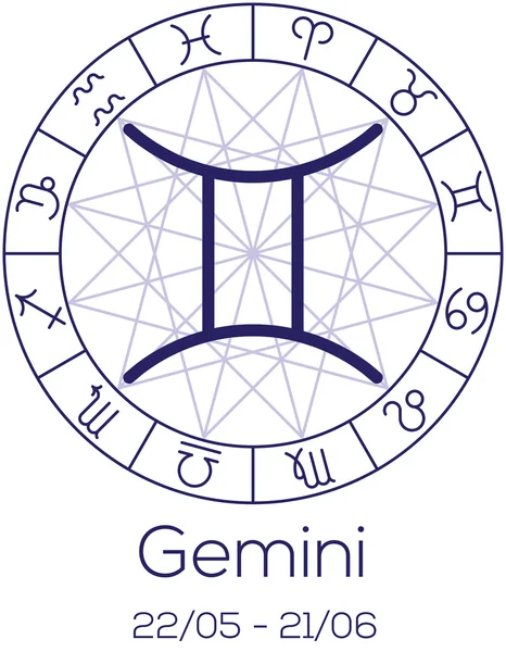 Zodiac sign - Gemini. Astrological symbol in wheel. — Stock Vector