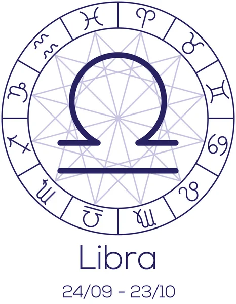 Zodiac sign - Libra. Astrological symbol in wheel. — Stock Vector