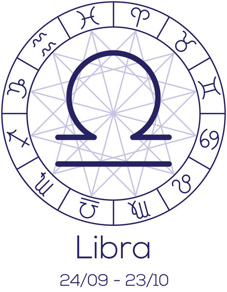 Zodiac sign - Libra. Astrological symbol in wheel.
