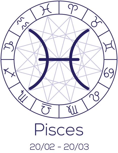 Zodiac sign - Pisces. Astrological symbol in wheel. — Stock Vector