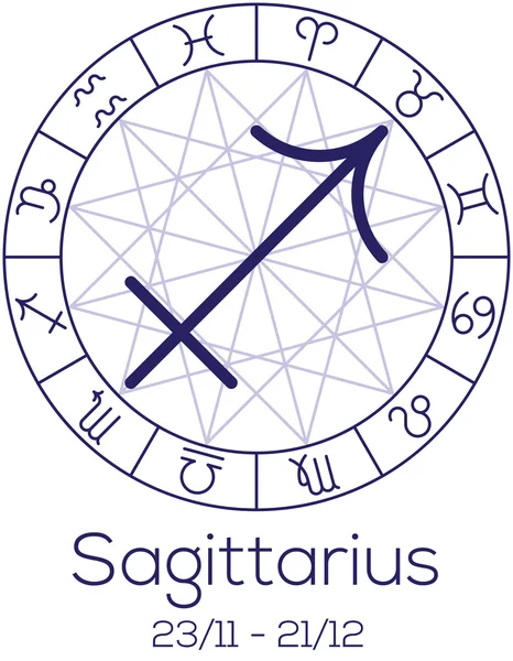 Zodiac sign - Sagittarius. Astrological symbol in wheel. — Stock Vector