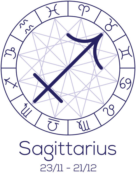 Zodiac sign - Sagittarius. Astrological symbol in wheel.