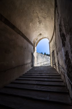 Taş koridor ile merdiven Palazzo Pitti, Florence, İtalya