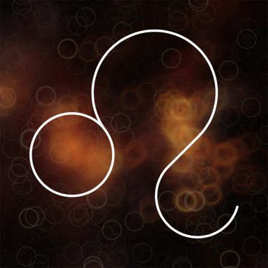 Burç - Leo. Bulanık renkli arka plan üzerinde beyaz ince çizgi astrolojik semboller.