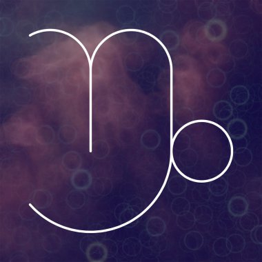 Burç - Oğlak. Bulanık renkli arka plan üzerinde beyaz ince çizgi astrolojik semboller.