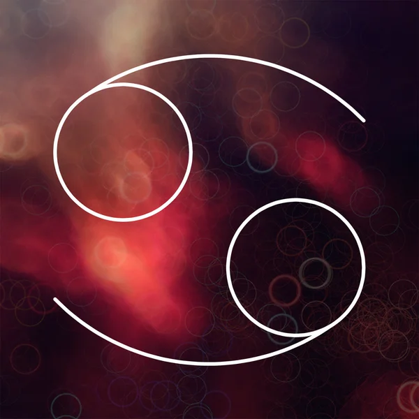 Burç - kanser. Bulanık renkli arka plan üzerinde beyaz ince çizgi astrolojik semboller.