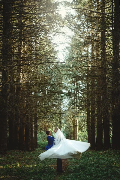 Gelukkige bruid en elegante bruidegom — Stockfoto