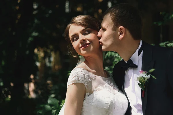 Brunett brud och eleganta brudgummen — Stockfoto