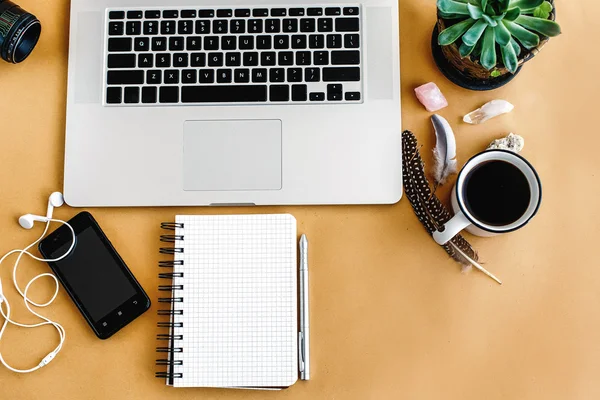 Laptop phone and notebook — Stock Photo, Image