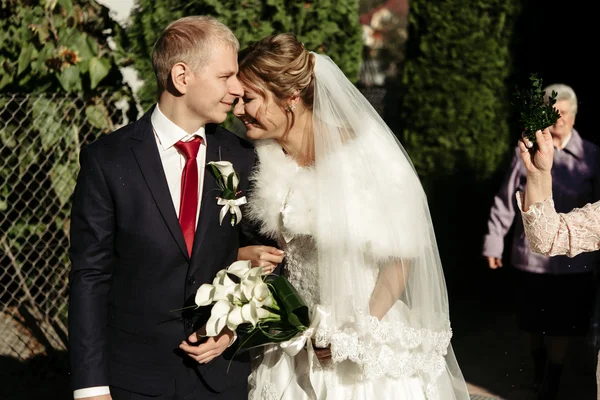 Elegantní stylový ženich a nevěsta dostává požehnání od rodiny, sv — Stock fotografie