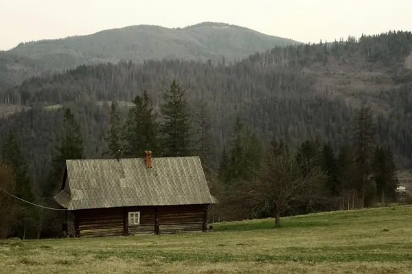 Rustic wooden cabin on hills — Stock Photo, Image