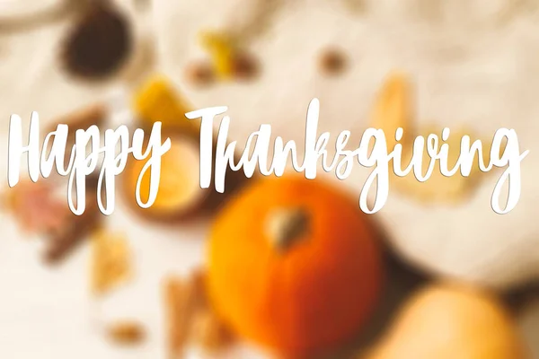 Feliz Cartão Felicitações Acção Graças Happy Thanksgiving Texto Manuscrito Laranja — Fotografia de Stock