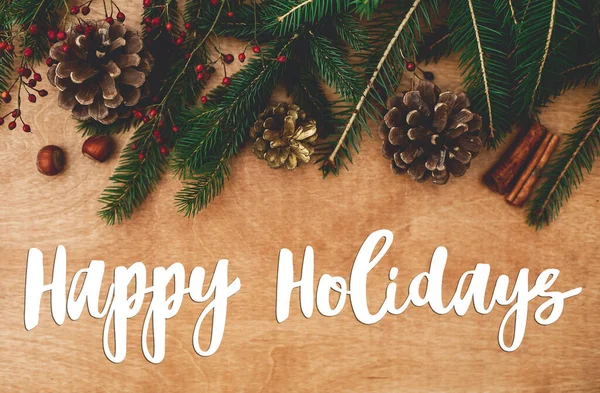 Happy Holidays Greeting Card Happy Holidays Text Handwritten Christmas Fir — Stockfoto