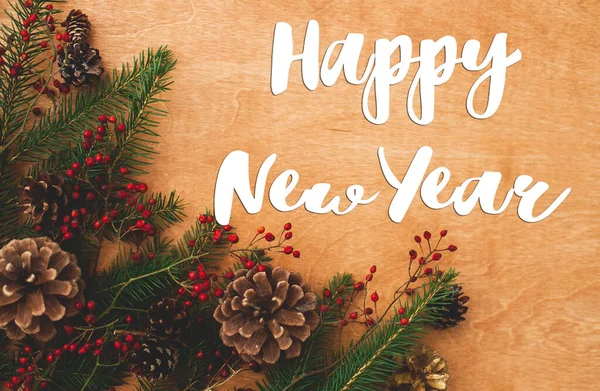 Feliz Año Nuevo Tarjeta Felicitación Feliz Año Nuevo Texto Escrito — Foto de Stock