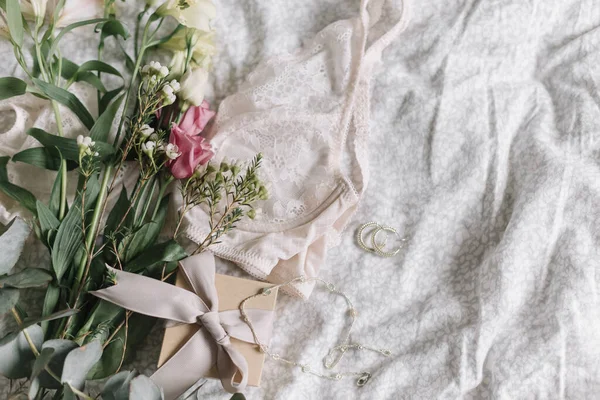 Feliz Día Las Mujeres Elegante Ropa Interior Encaje Caja Regalo — Foto de Stock