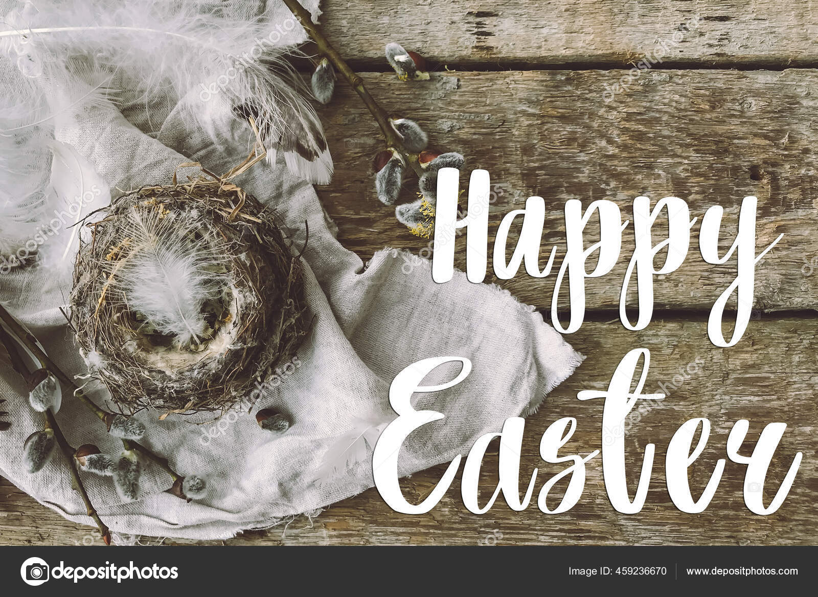 Happy Easter Greeting Card Happy Easter Text Sign Handwritten Bird Stok Foto C Sonyachny 459236670