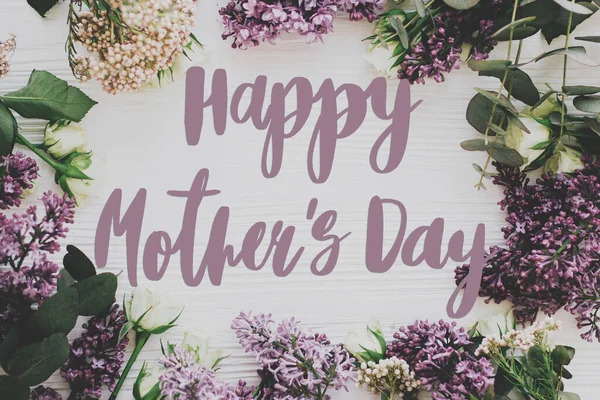 Szczęśliwego Dnia Matki Szczęśliwego Dnia Matki Tekst Lilia Róże Ramka — Zdjęcie stockowe