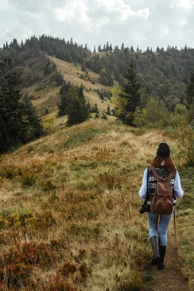 Resande flicka i bergen — Stockfoto