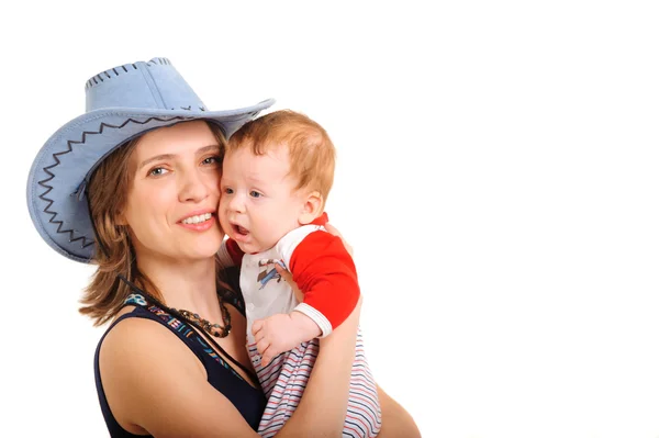 Madre sosteniendo a su hijo y jugando — Foto de Stock