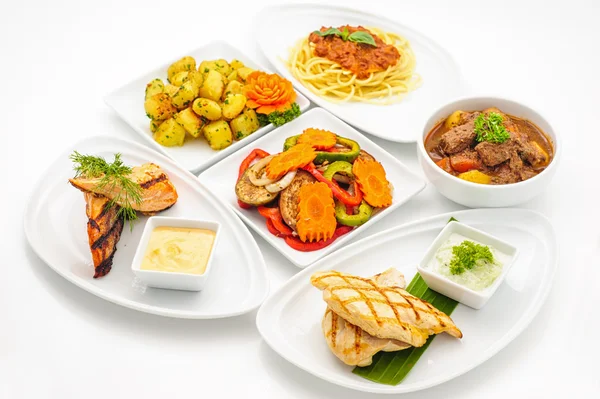 Set of international dishes prepared for catering — Stock Photo, Image