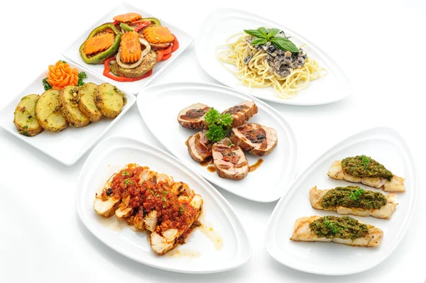 Set of international dishes prepared for catering — Stock Photo, Image