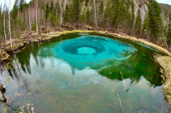 Lago de géiser con agua clara de cian — Foto de Stock