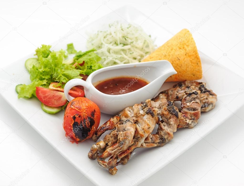 Dishes of gourmet food in restaurant — Stock Photo © starylyss 77593222