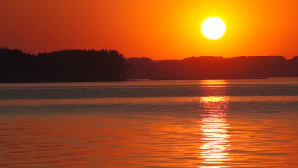 Vackra solnedgången över lugn flod — Stockvideo