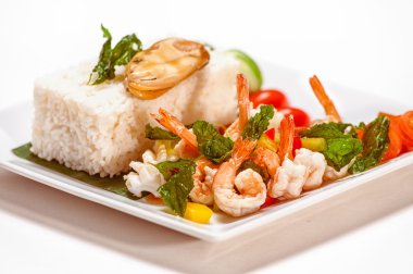 Dishes of international cuisine in restaurant in Phuket clipart