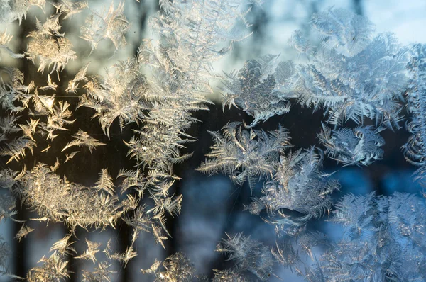 Fensterglas mit Eismuster überzogen — Stockfoto