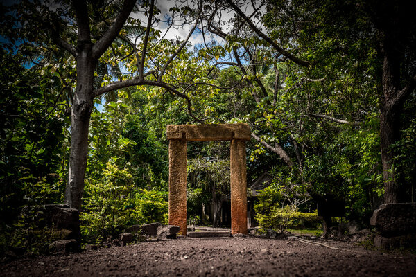 Sandstone doorway standing in ancient ruins