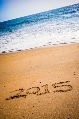 bir plajda kum içine yazılmış 2015